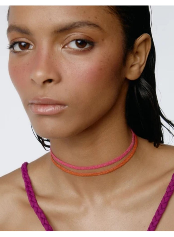 Handcrafted choker made of fuchsia Japanese...