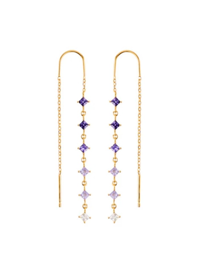 Boucles d'oreilles longues dorées ornées de...