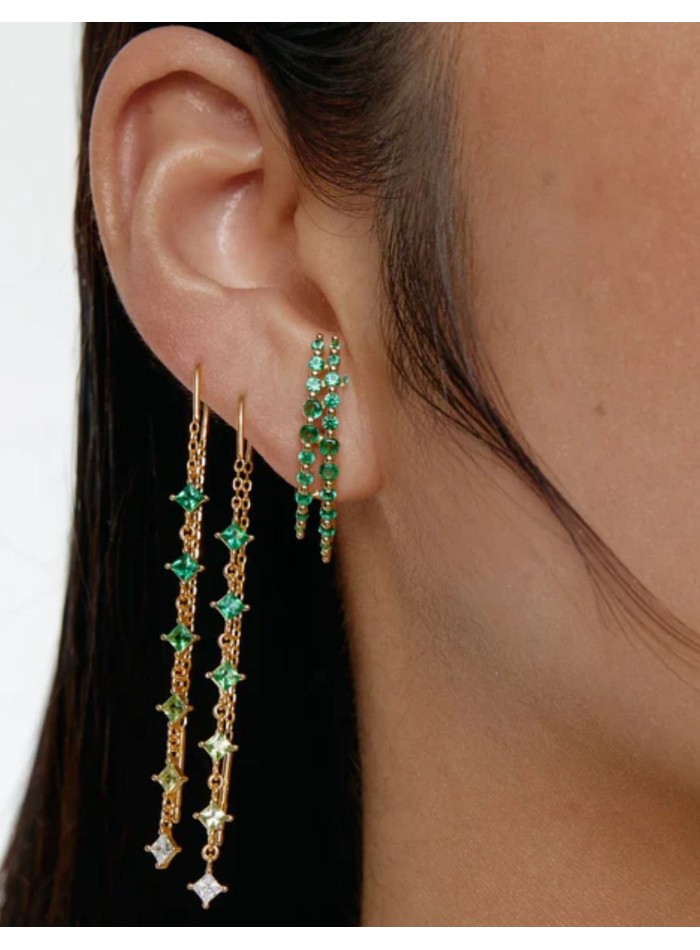 Boucles d'oreilles longues dorées ornées de...