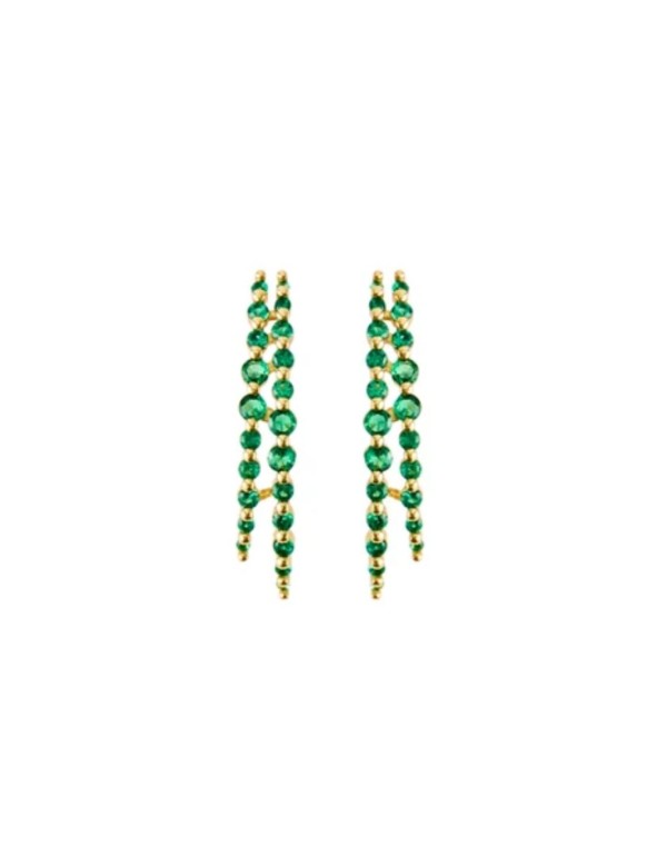 Pendientes dobles con circonitas verdes con baño de oro 2