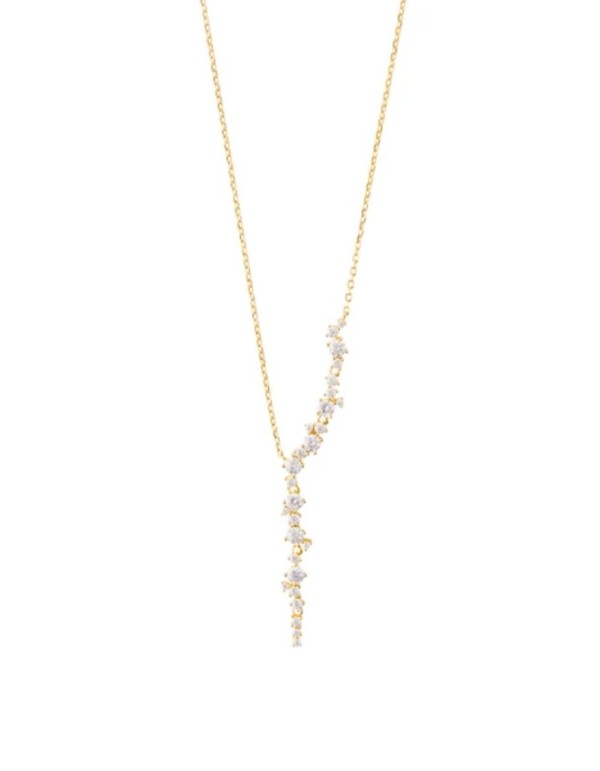 Long pendentif doré orné de zircons blancs 2