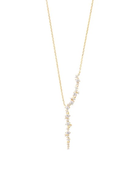 Long pendentif doré orné de zircons blancs