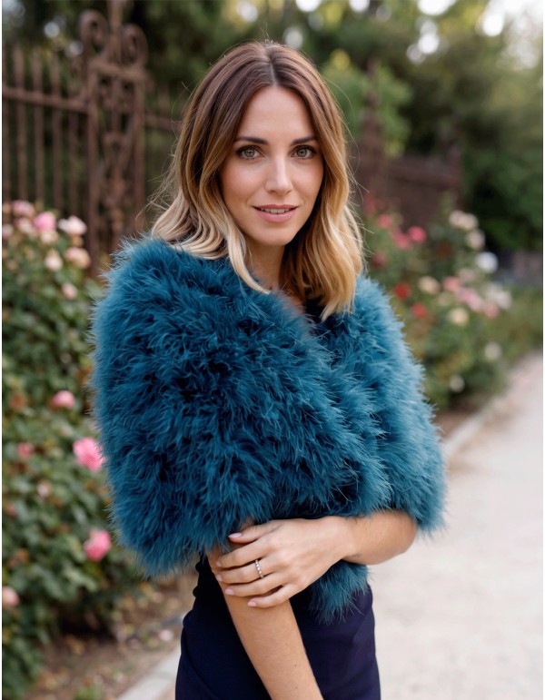 Hand-dyed petrol blue feather stole