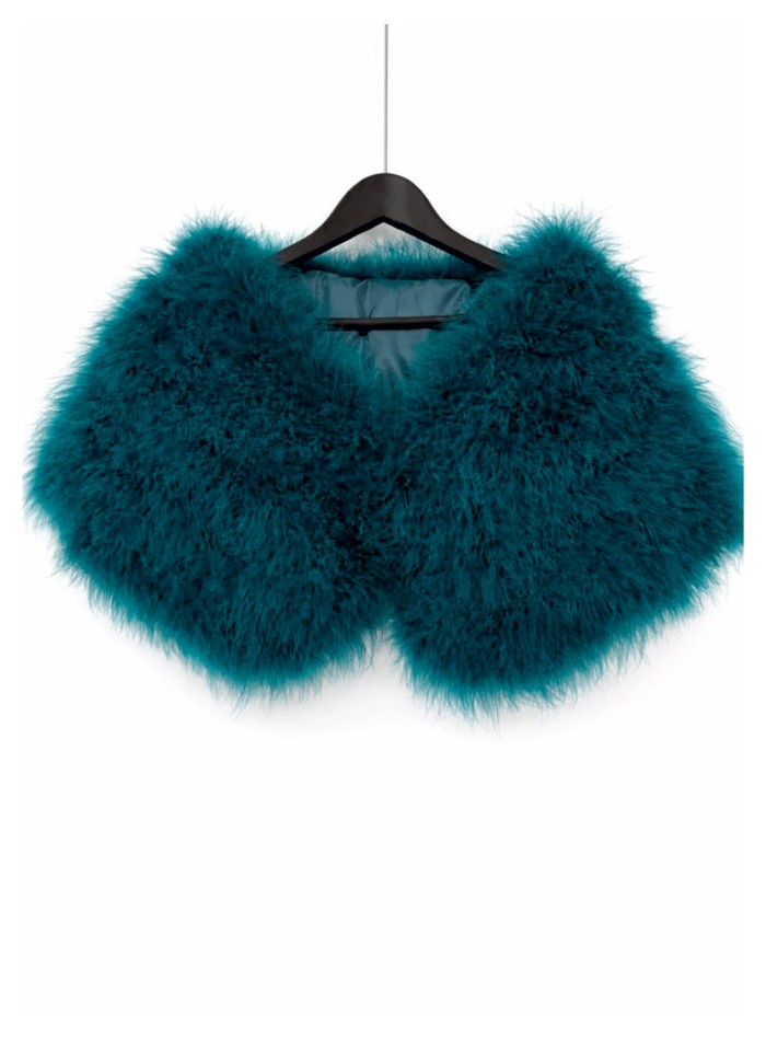 Feather stole in deep petrol blue