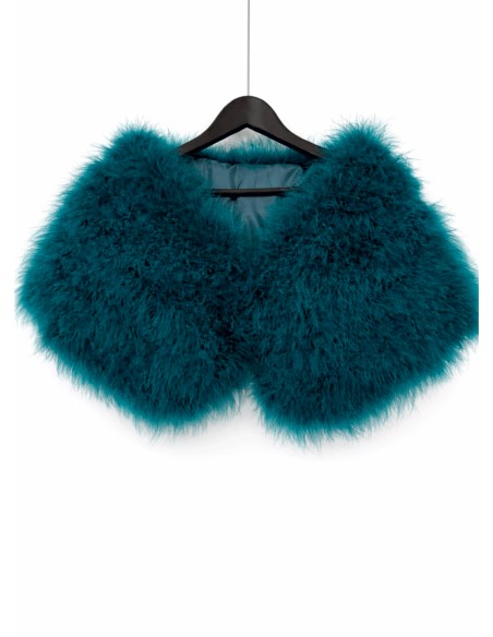 Feather stole in deep petrol blue