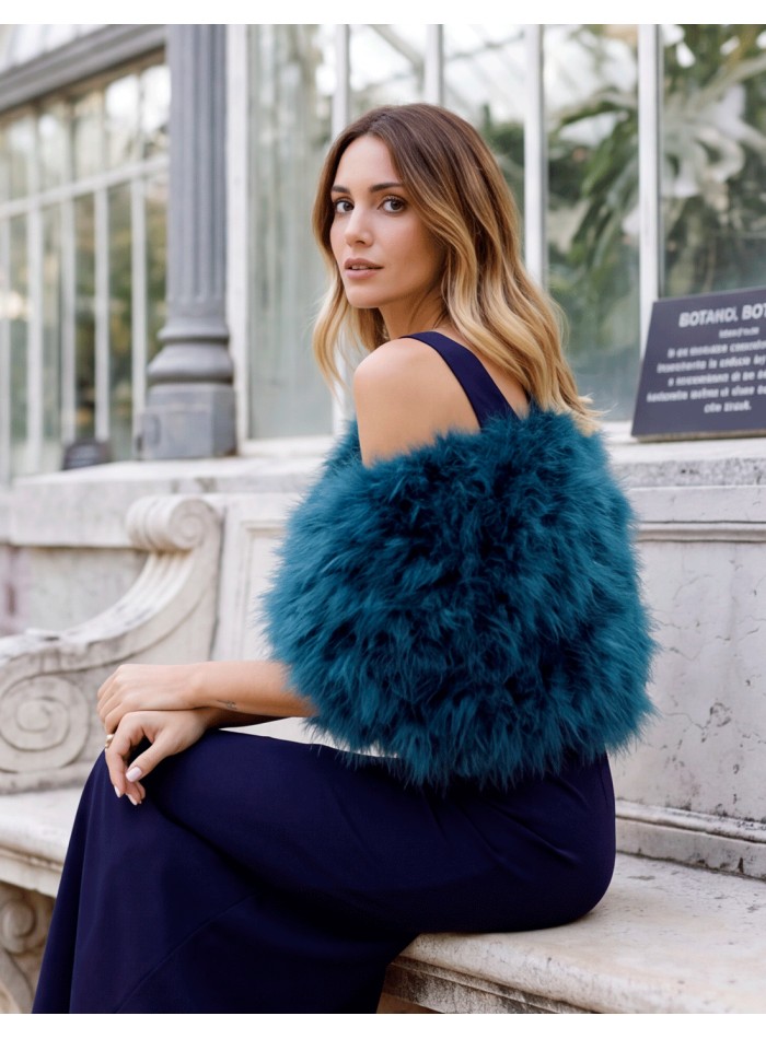 petrol blue feather stole is one of those accessories that can completely transform an outfit