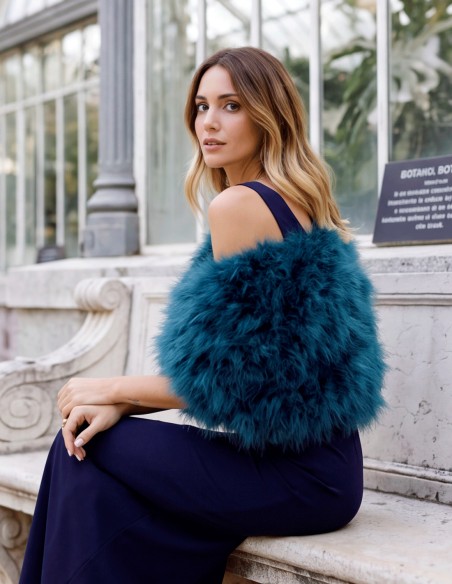 petrol blue feather stole is one of those accessories that can completely transform an outfit
