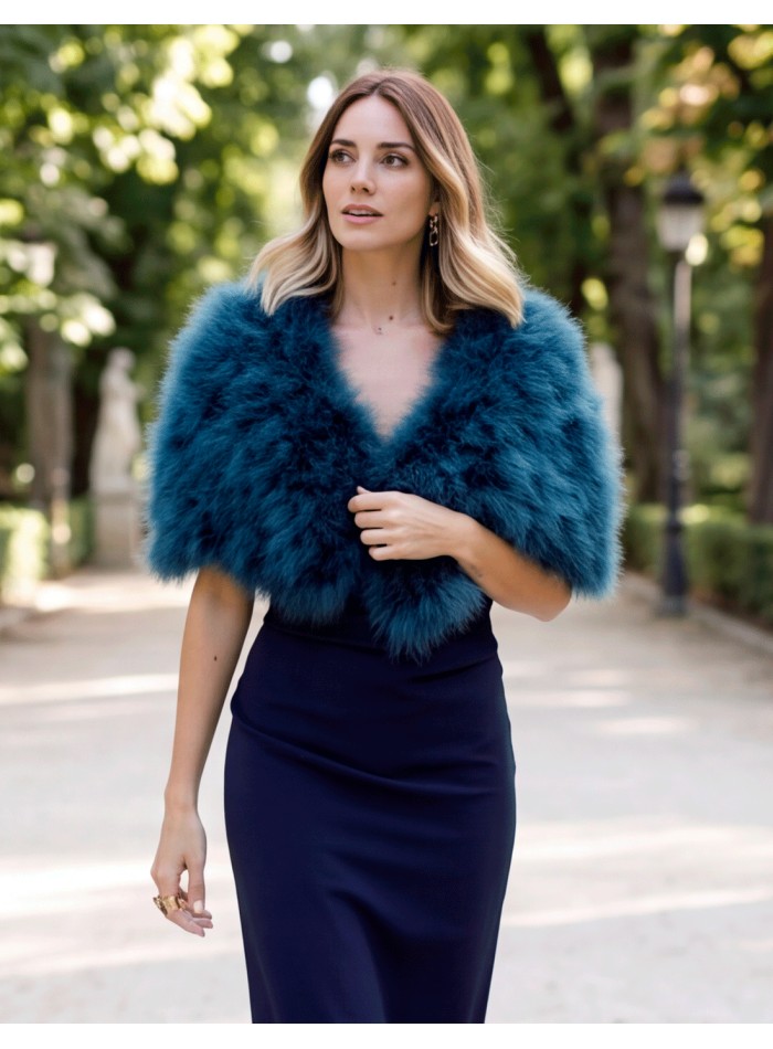 hand-dyed feather stole designed to add warmth, volume, and personality to your outfit