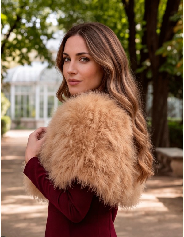Hand-dyed camel-colored feather stole