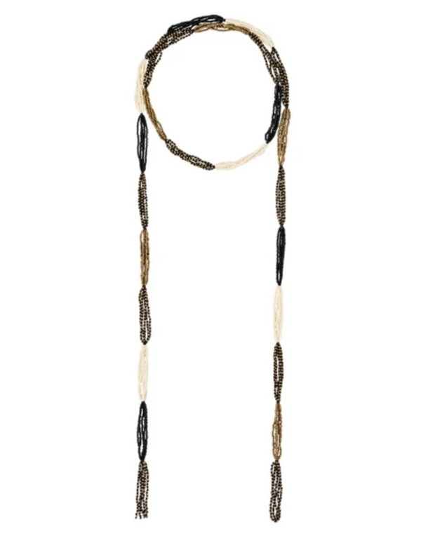 Long thread necklace with gold, black, and ivory resin beads 2