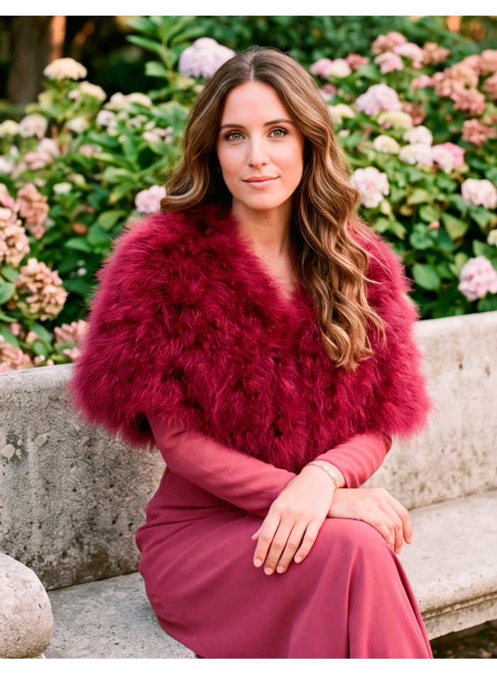 maroon feather stole is a special accessory designed to add elegance, texture, and color to any outfit