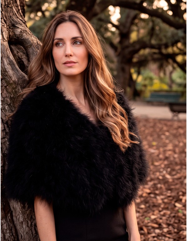 black feather stole is one of those pieces that can completely transform an outfit