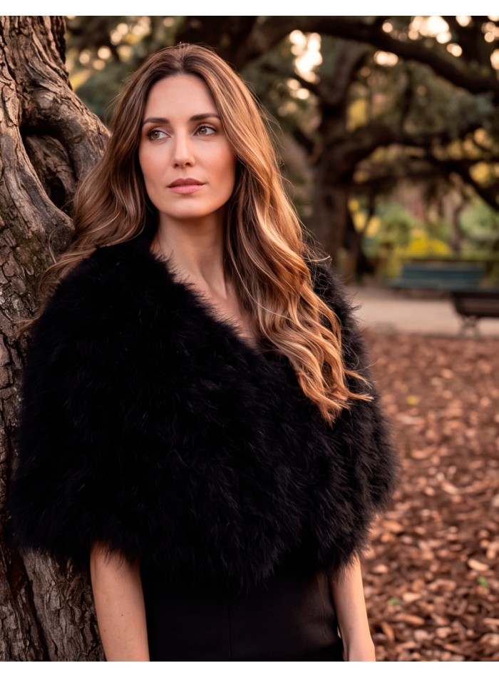 black feather stole is one of those pieces that can completely transform an outfit