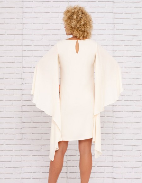 Short party dress with flounced cape detail at INVITADISIMA by Nuribel Collection