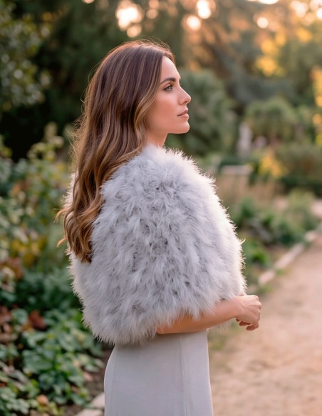 A versatile, delicate, and easy-to-style hand-dyed pearl gray feather stole