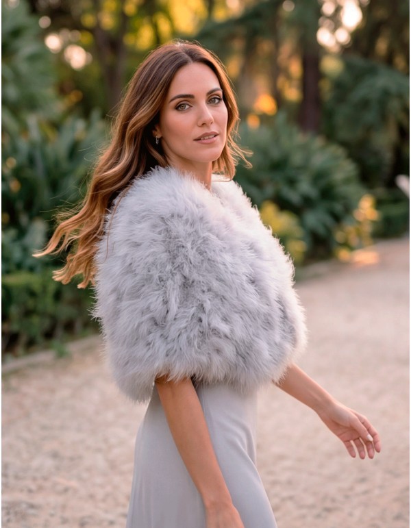 Hand-dyed light gray feather stole 2