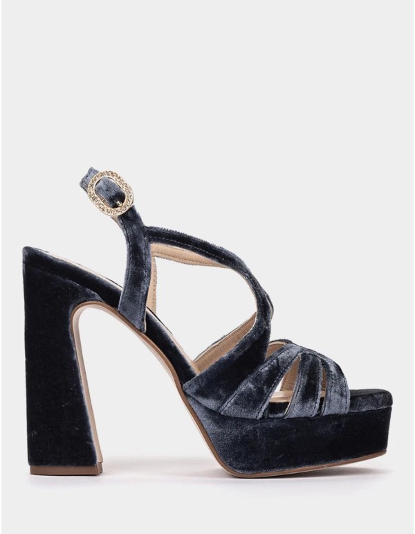 Sandales en velours bleu marine avec boucle à paillettes 2