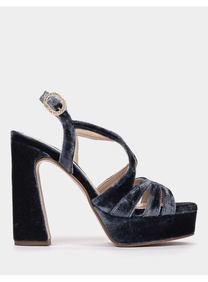 Sandales en velours bleu marine avec boucle à...