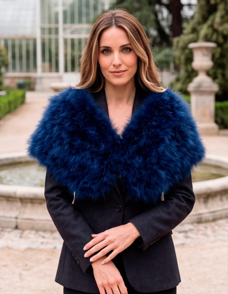 navy blue feather stole in a deep, elegant, and timeless shade. Hand-dyed using traditional techniques