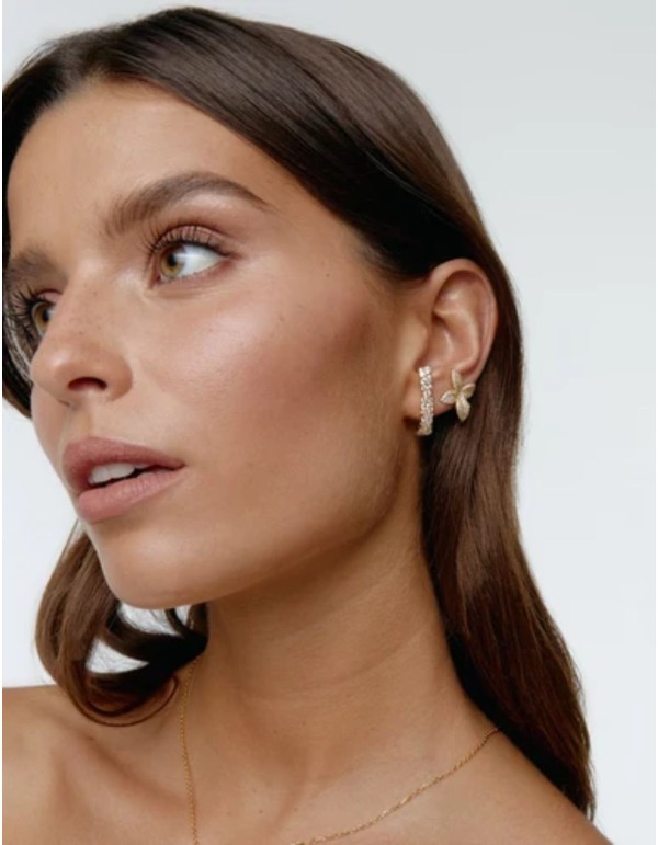 Gold ear cuff with white cubic zirconia stones
