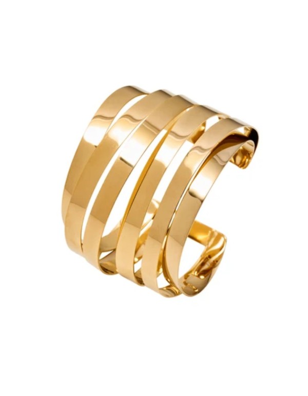 Brazalete de acero dorado de seis tiras ajustable 2