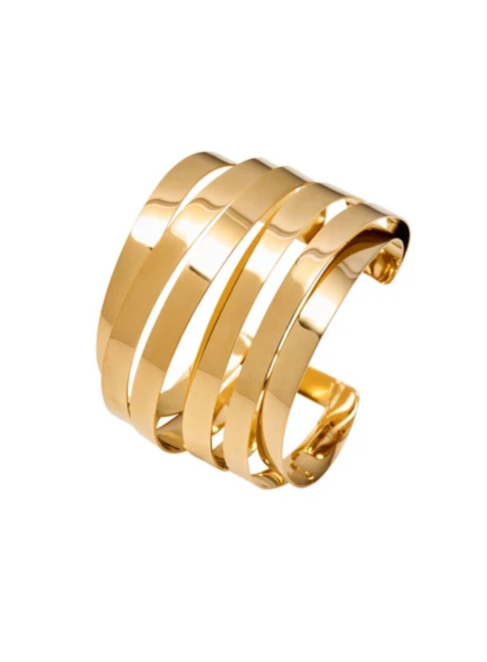 Brazalete de acero dorado de seis tiras ajustable