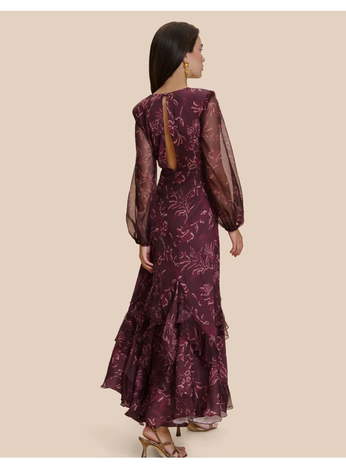 Vestido de invitada largo estampado berenjena...