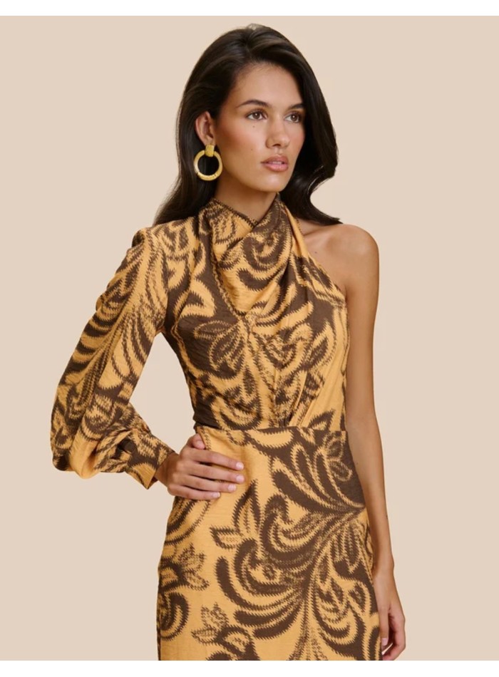Robe longue à imprimé moutarde avec encolure...
