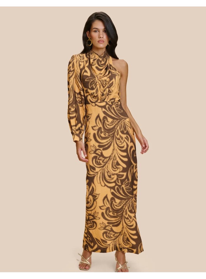 Robe longue à imprimé moutarde avec encolure...