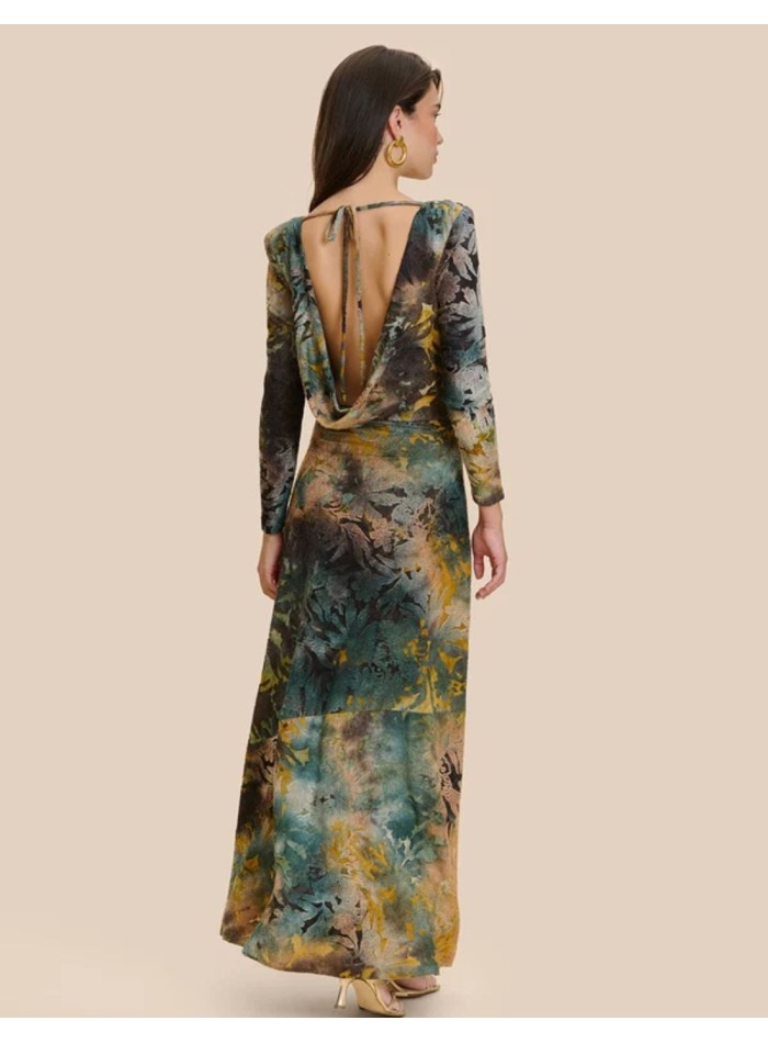 Vestido largo estampado en tonos verdes