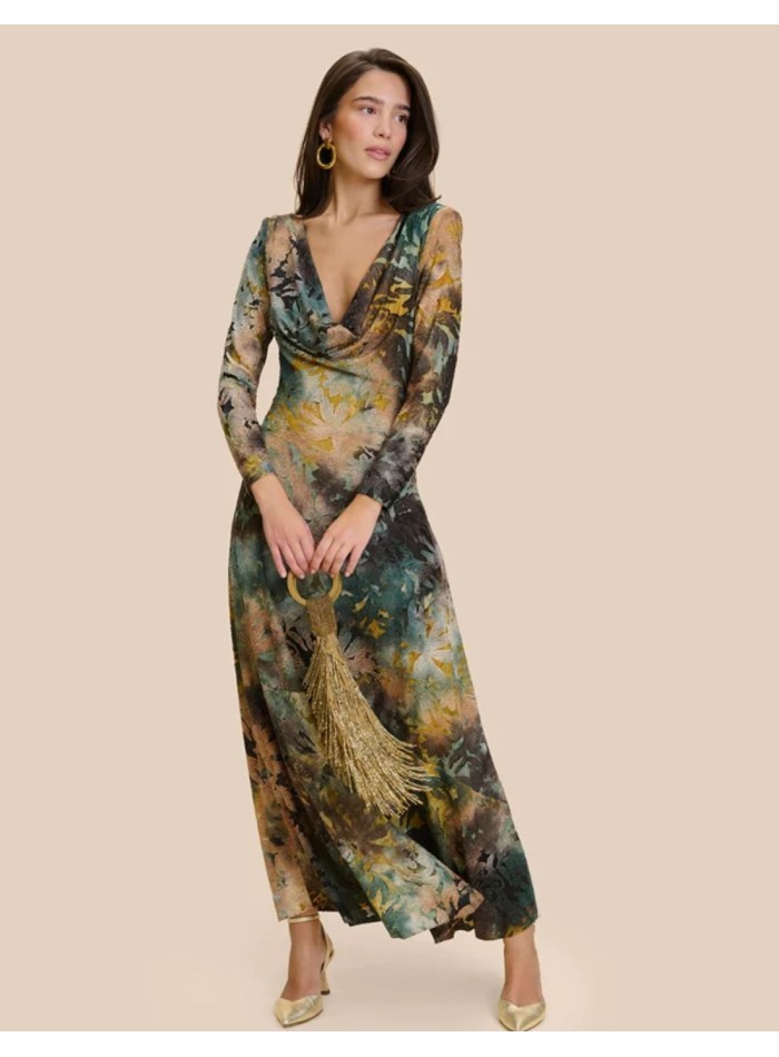 Robe longue à motifs dans les tons verts, avec...