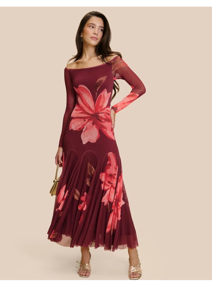 Vestido midi en tul estampado con falda de vuelo