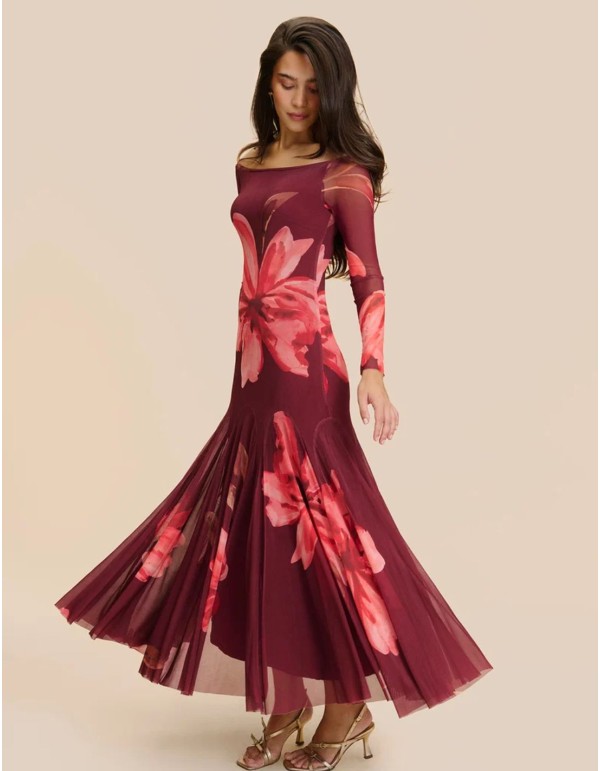 Vestido midi en tul estampado con falda de vuelo 2