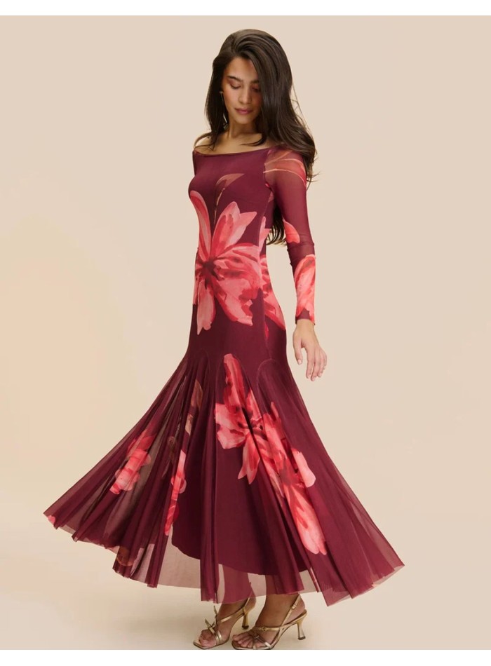 Vestido midi en tul estampado con falda de vuelo para bodas de otoño