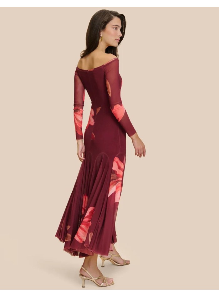Vestido midi en tul estampado con falda de vuelo para eventos