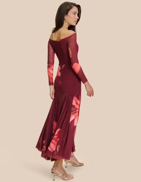 Vestido midi en tul estampado con falda de vuelo para eventos