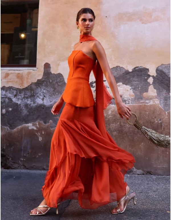 Top naranja bandeau asimétrico de escote recto 2