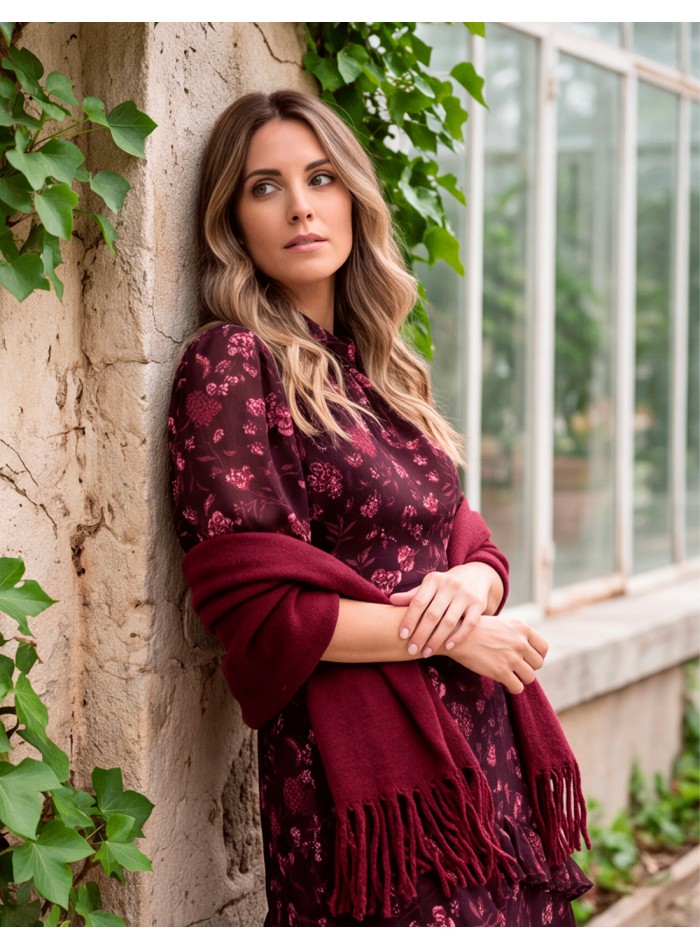 Vestido largo de estilo bohemio en color buganvilla con estampado floral