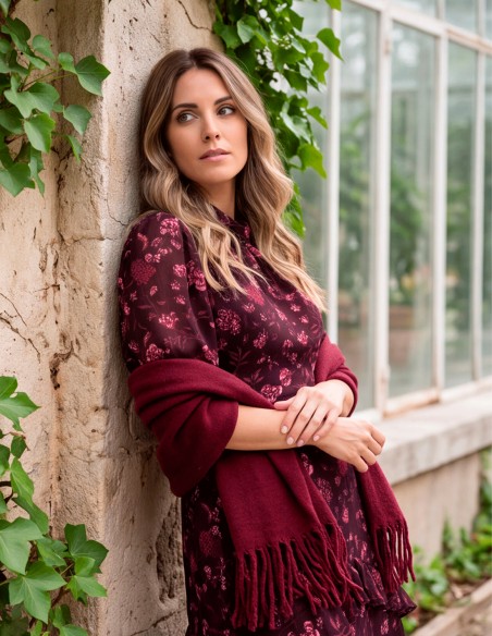 Vestido largo de estilo bohemio en color buganvilla con estampado floral
