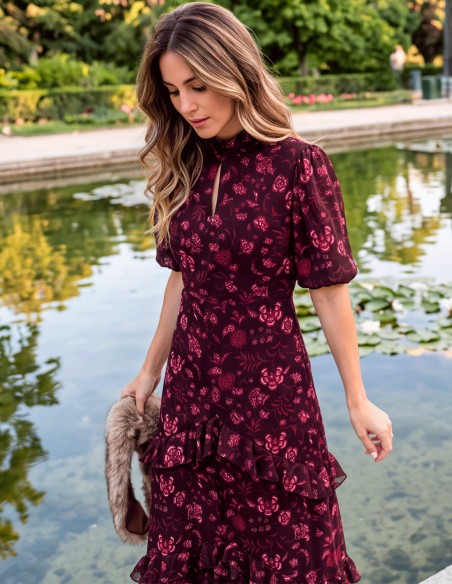 Vestido midi buganvilla con estampado floral y mangas globo