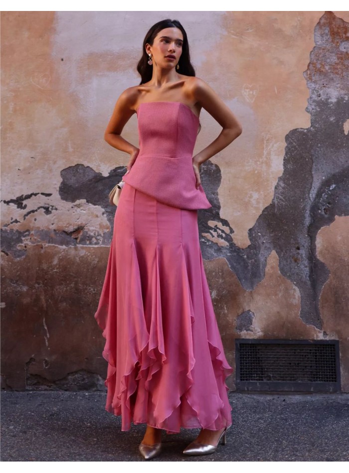 Pink bandeau top with a straight neckline for a...