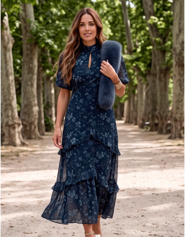 robe midi bleue à imprimé floral