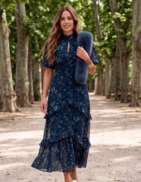 robe midi bleue à imprimé floral