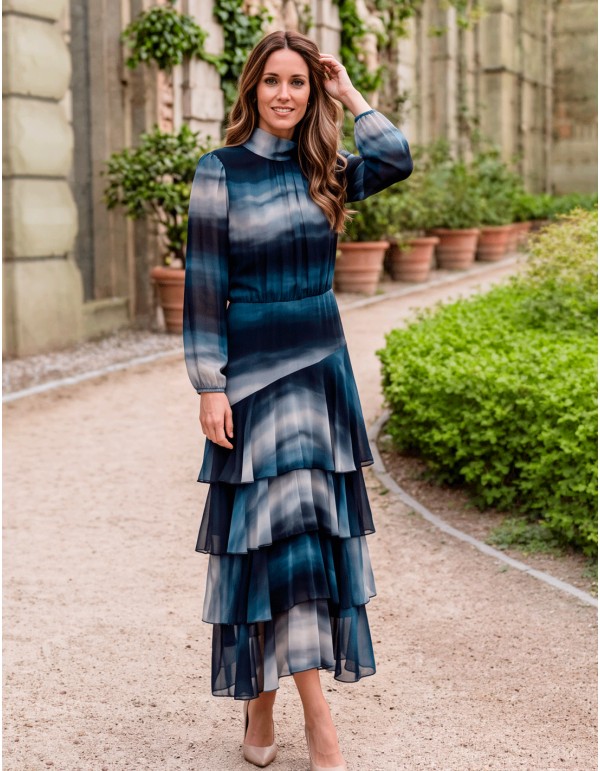Robe midi imprimée à manches longues et à volants 2