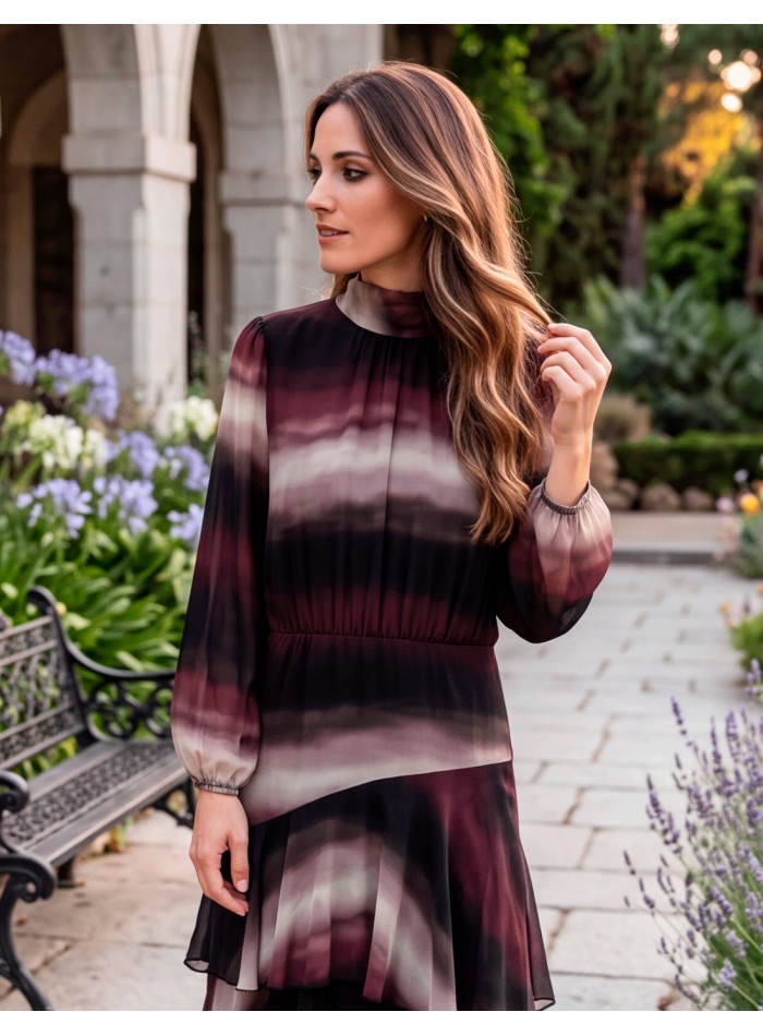 maroon printed midi dress
