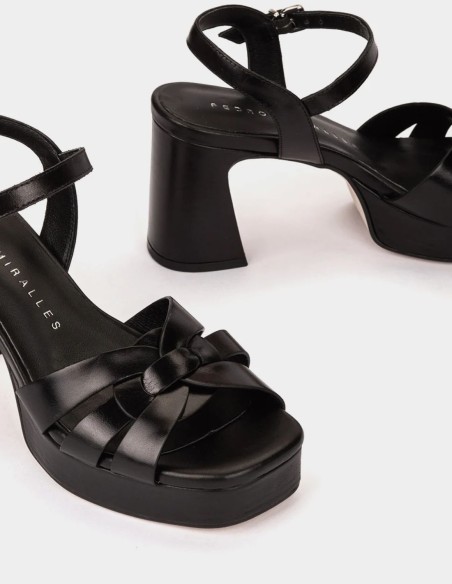 Black Leather Heeled Sandals