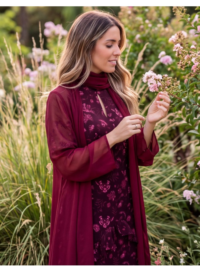 Kimono largo de gasa en granate