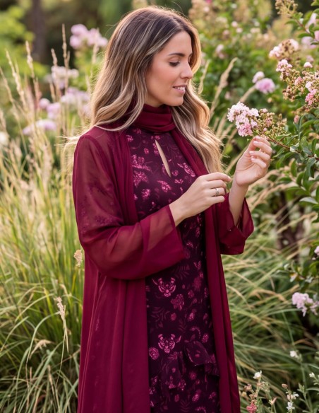 Kimono largo de gasa en granate