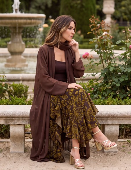 Kimono largo de gasa marrón
