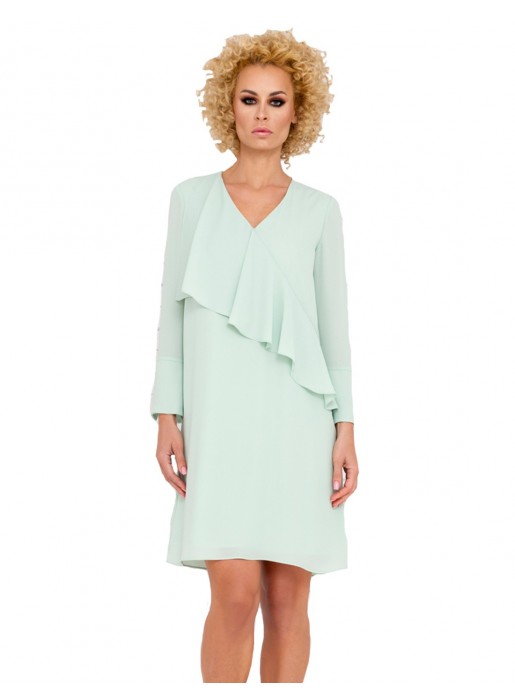 Short party dress with v-neck and crossover flounce at INVITADISIMA